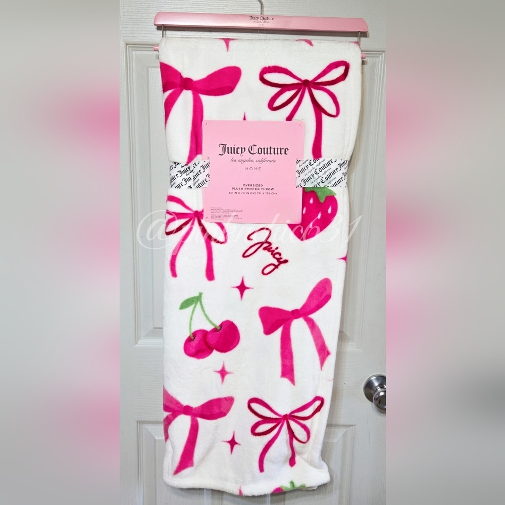 Juicy Couture Pink Bows Cherries Strawberry Plush Valentine's Day Throw Blanket